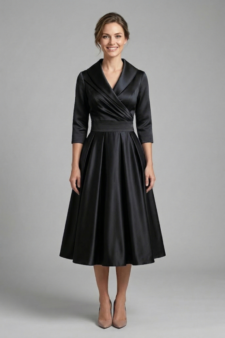 Vestido midi cruzado de mulher com saia plissada