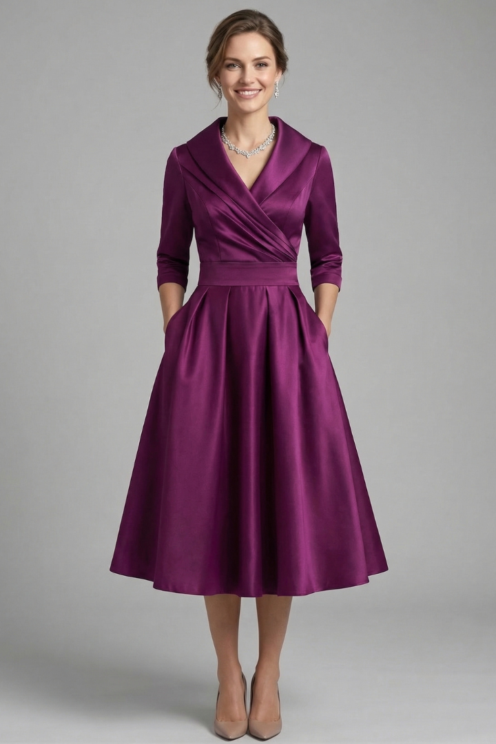 Vestido midi cruzado de mulher com saia plissada