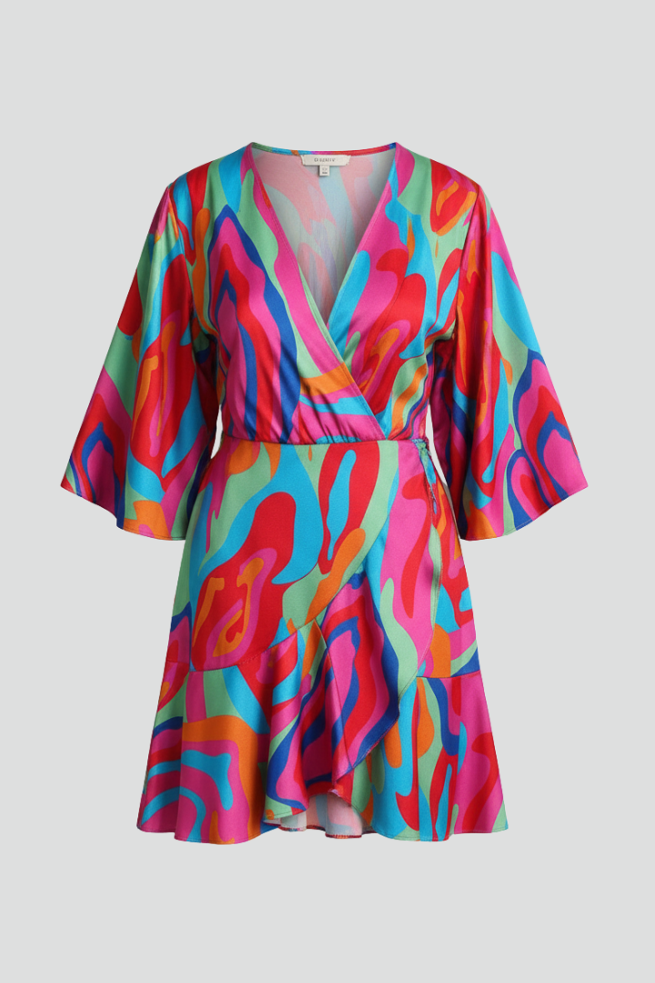 Robe mini femme manches chauve-souris et ceinture à nouer
