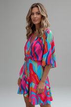 Robe mini femme manches chauve-souris et ceinture à nouer