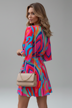 Robe mini femme manches chauve-souris et ceinture à nouer