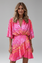 Robe mini femme manches chauve-souris et ceinture à nouer