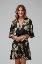 Robe mini femme manches chauve-souris et ceinture à nouer