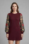 Vestito mini donna con maniche a vescovo e dettaglio ricamato