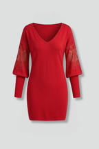 Vestito mini donna con maniche in pizzo e vita sagomata