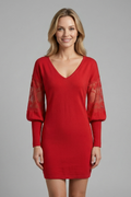 Vestito mini donna con maniche in pizzo e vita sagomata