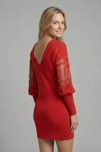 Vestito mini donna con maniche in pizzo e vita sagomata