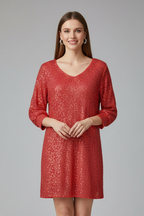 Robe mini femme col rond manches longues