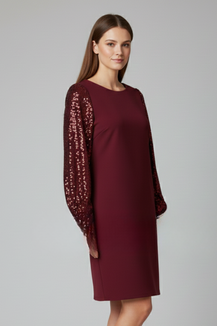 Robe mini femme col rond manches longues
