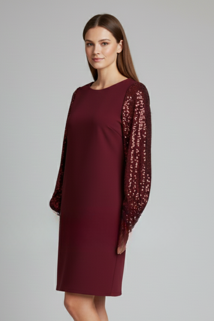 Robe mini femme col rond manches longues