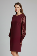 Robe mini femme col rond manches longues