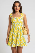 Vestito mini donna con scollo quadrato e spalline con fiocchi