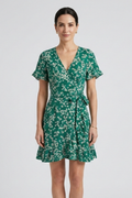 Vestido mini de mulher com decote em V e folho na bainha