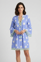 Vestito mini donna con scollo a V e frange sull'orlo