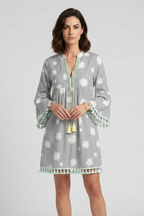 Vestito mini donna con scollo a V e frange sull'orlo