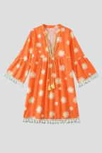 Vestito mini donna con scollo a V e frange sull'orlo