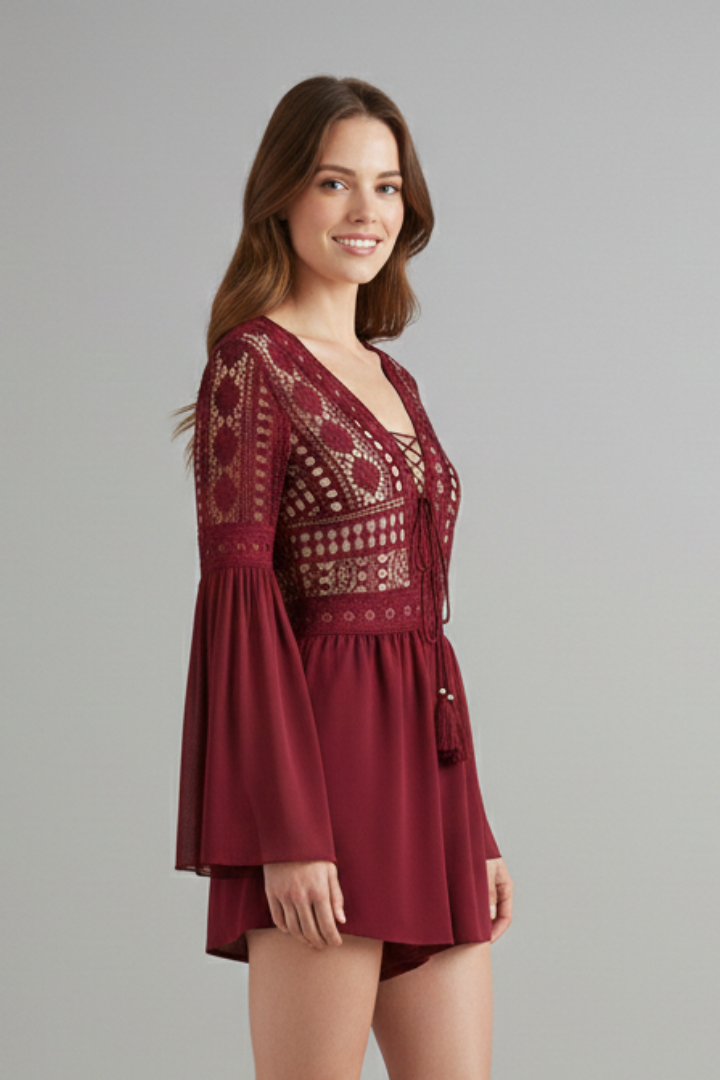 Robe mini femme col V manches trompette
