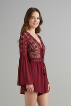Robe mini femme col V manches trompette
