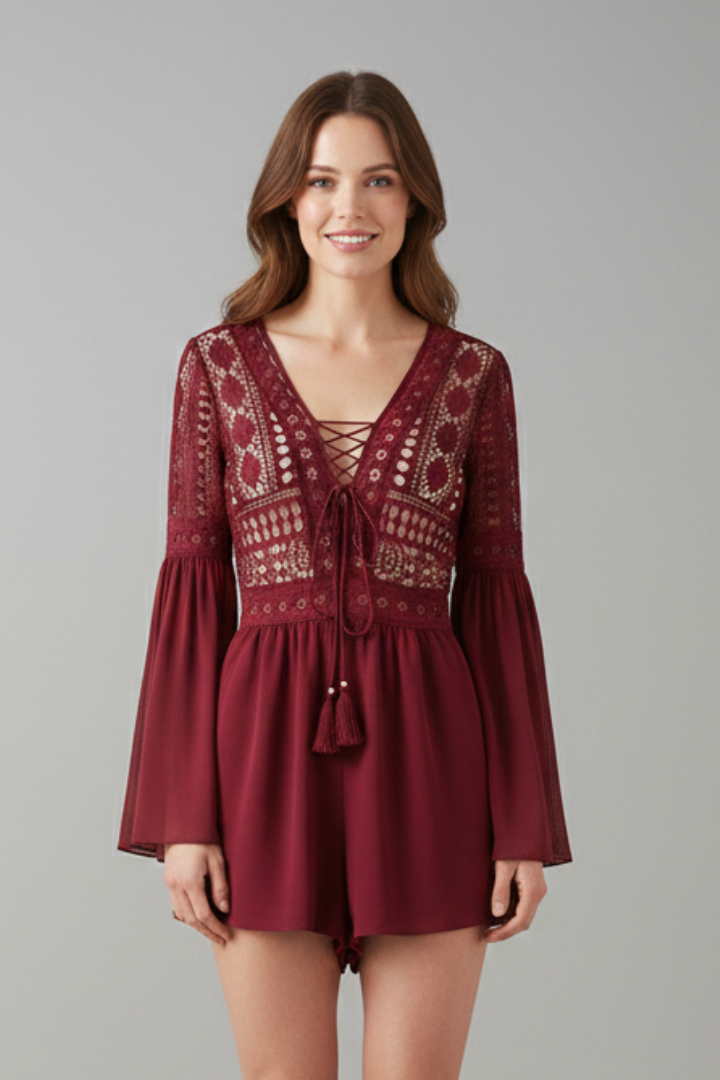 Robe mini femme col V manches trompette