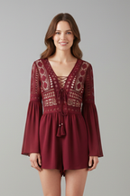 Robe mini femme col V manches trompette