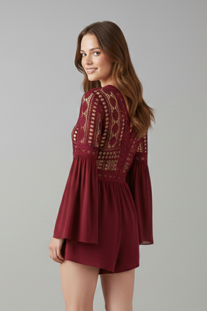 Robe mini femme col V manches trompette
