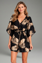 Rochie mini de damă cu decolteu în V și legătură la talie