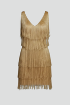 Vestito mini donna con scollo a V e frange