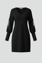 Robe mini femme col V empiècements en dentelle