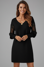 Robe mini femme col V empiècements en dentelle