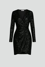 Robe mini femme col V à sequins