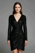 Robe mini femme col V à sequins