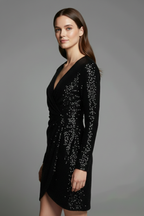 Robe mini femme col V à sequins