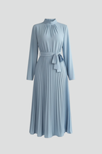 Vestito plissettato donna con maniche lunghe e laccio in vita