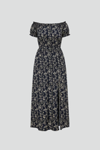 Vestito maxi donna con spalle scoperte e spacchi laterali