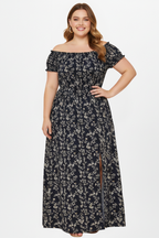 Vestito maxi donna con spalle scoperte e spacchi laterali