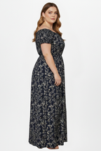 Vestito maxi donna con spalle scoperte e spacchi laterali