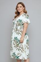 Vestido de mulher com decote em V e mangas curtas