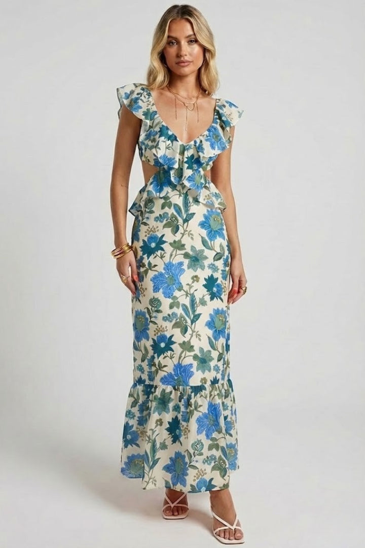 Vestito maxi donna con scollo a V