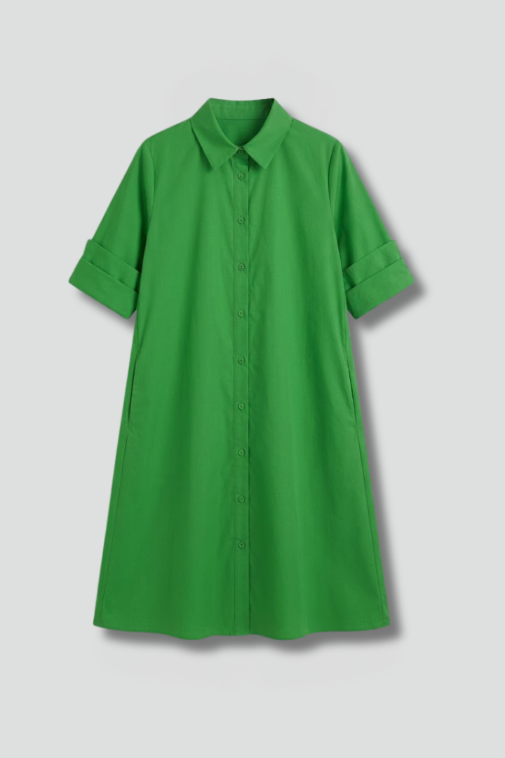 Vestido de mujer con cierre de botones y bolsillos laterales