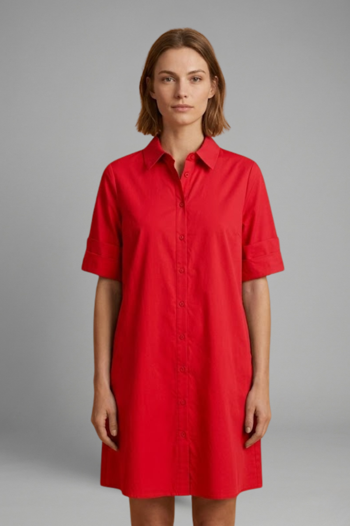 Vestido de mujer con cierre de botones y bolsillos laterales