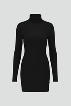 Rochie scurtă de damă cu decolteu înalt și mâneci lungi