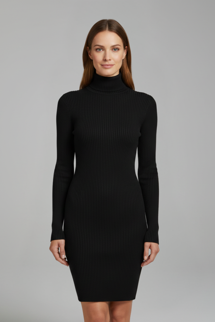 Vestito corto donna collo alto e maniche lunghe