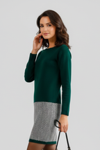 Rochie de damă cu decolteu rotund și bază cu model
