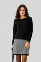 Rochie de damă cu decolteu rotund și bază cu model