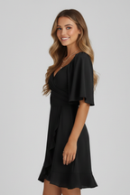 Vestito mini donna con scollo a V e orlo con volant