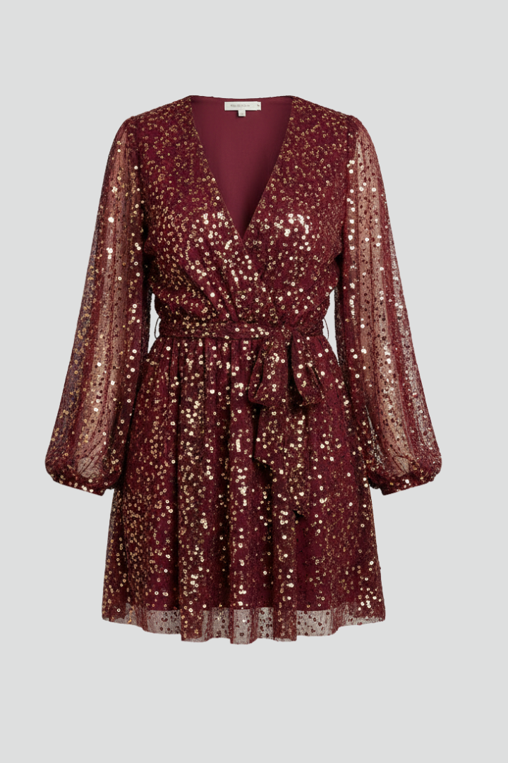 Vestito mini donna con scollo a V e laccio in vita
