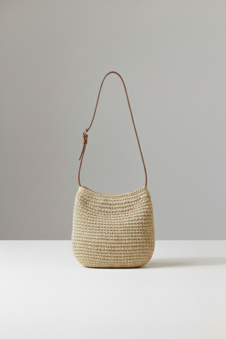 Women's Shoulder Bag With Woven Texture and Long Strap