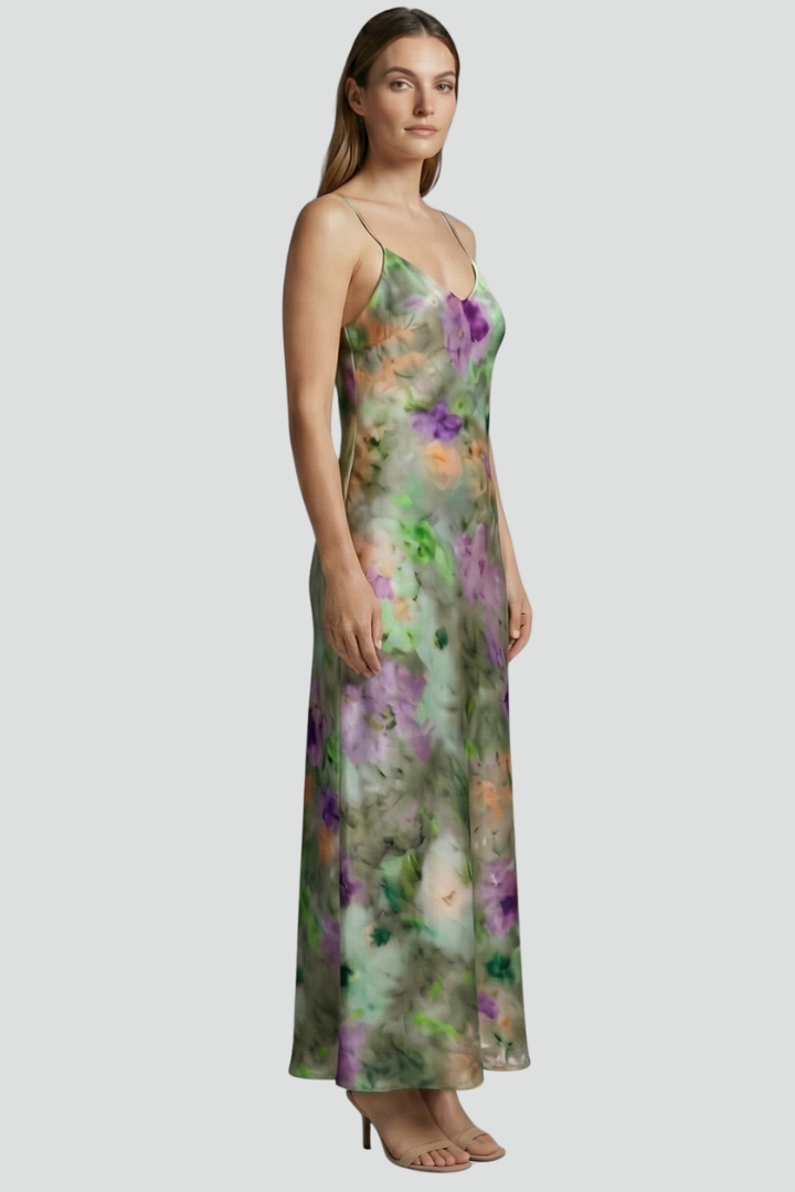 Rochie maxi de damă cu eșarfă cu imprimeu și model cu aureolă