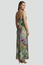 Rochie maxi de damă cu eșarfă cu imprimeu și model cu aureolă