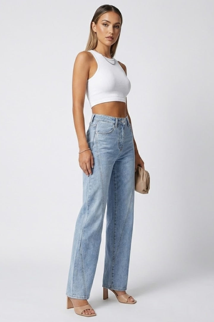 Jean femme coupe droite taille haute